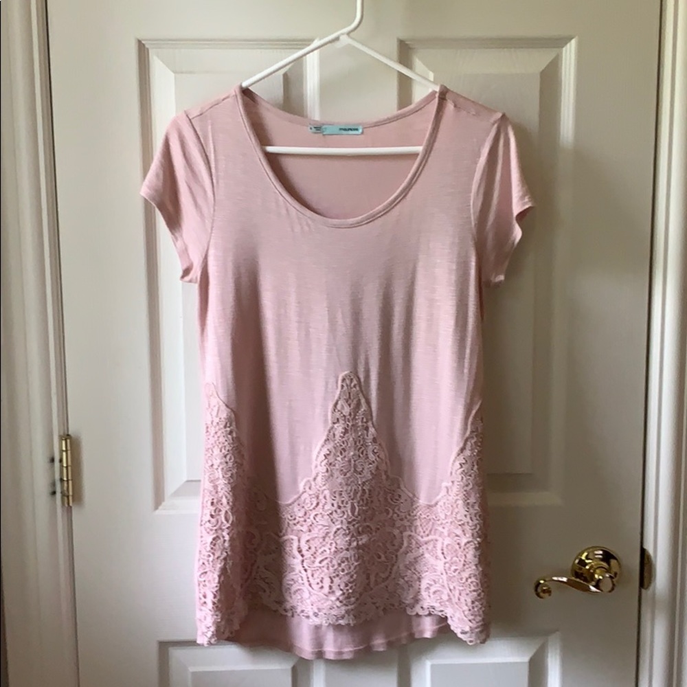 Rose Pink Slub Knit Scoop Neck Tee